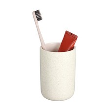 Ceramic Toothbrush Holder, 10 oz Smooth Surface Bathroom Tumbler Cup, Beige