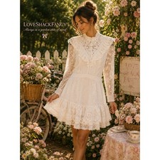 LoveShackFancy Trisha True White Lace Mini Dress Size 2 NWT MSRP $495