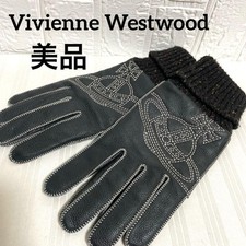 Vivienne Westwood Leather Gloves Orb Embroidery Black Size F 32cm Long