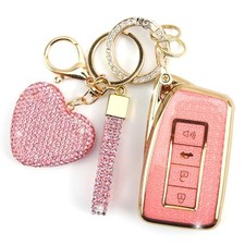 Key Fob Cover with Diamond Keychain Fit for Lexus Car Key Holder Pink-heart