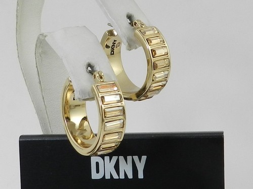 DKNY Small Baguette Crystal Hoop Earrings, 0.65"