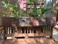 Rare Collectible Ancient 18th C Old Wooden Hand Carved Dog Figured Wall Panel