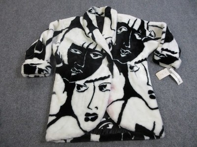 Vintage Donnybrook Coat Womens Large Black White Faux Fur Picasso
