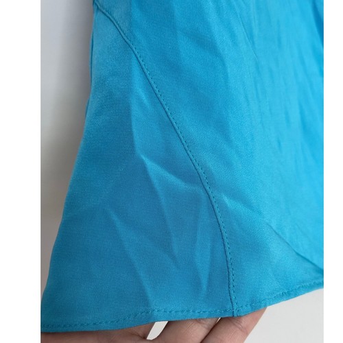 Camicia top CHRISTIAN SIRIANO collezione blu senza maniche cappuccio 100% seta tg 10 - Foto 4 di 7