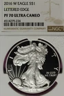 2016 W NGC PF70 ULTRA CAMEO LETTERED EDGE AMERICAN SILVER EAGLE #B52866