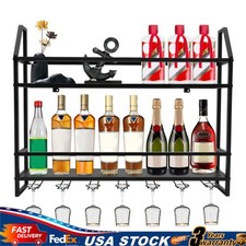 Wall Mounted Wine Rack with Glass Holder Liquor Storage Shelves for Home Bar