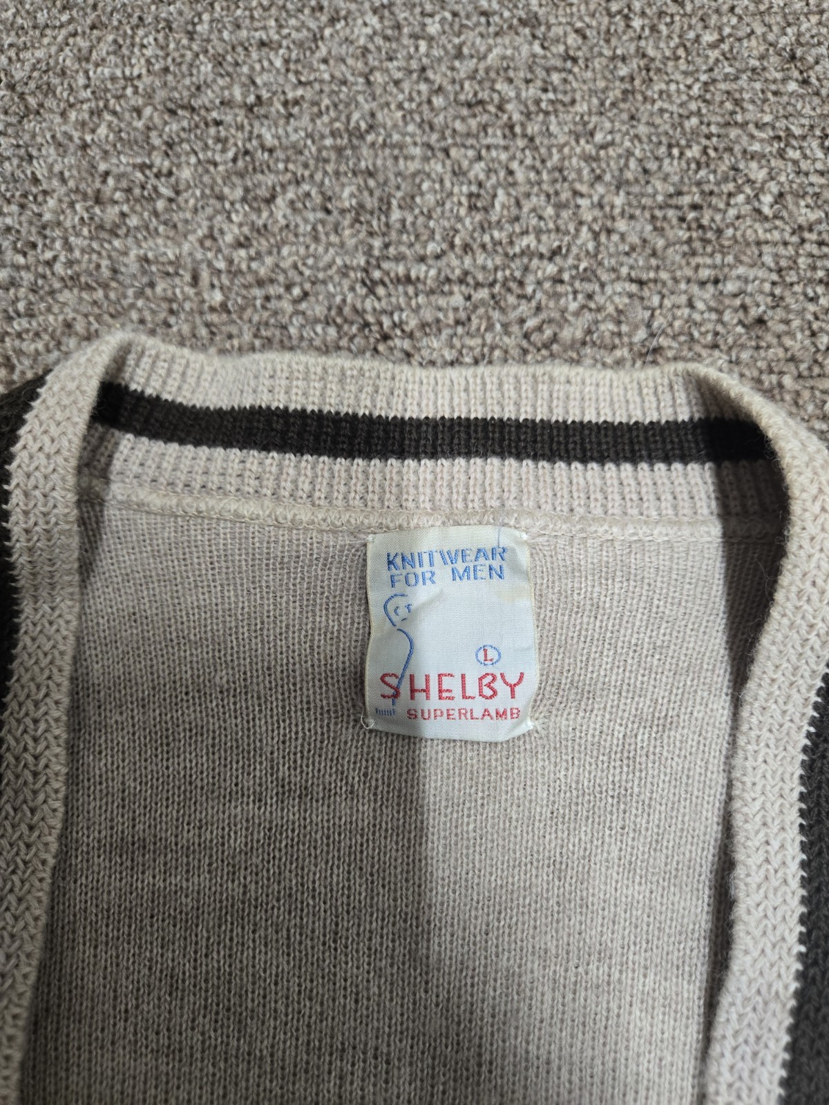 Vintage Cardigan Sweater Shelby Superlamb Size Large Brown Beige Grunge 60s