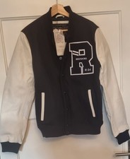 Redskins Herren Ford Hatch Lederjacke College Jacke - Gr. L - Schwarz / Weiß