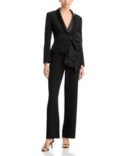 Aidan Mattox By Adrianna Papell Black Bow Trim Crepe Jumpsuit Size 8 $295