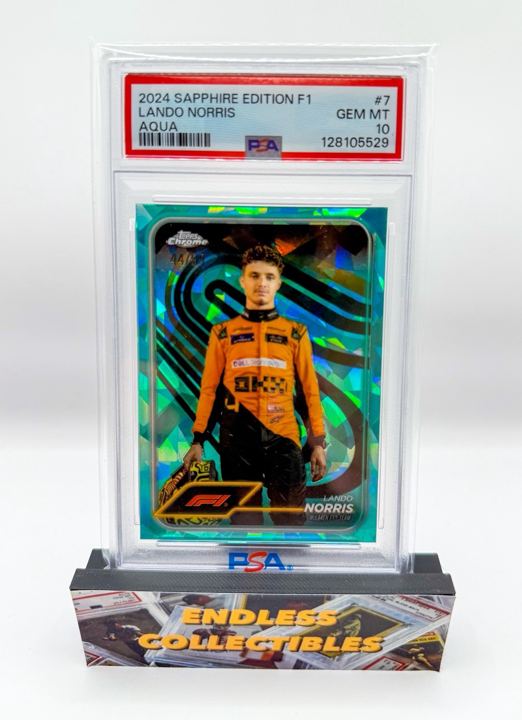 2024 Topps Chrome F1 Sapphire - Lando Norris #7 Aqua #44/99 PSA 10