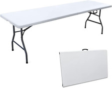 | Tavolo Pieghevole in Resina Bianca, 180X74X74 Cm, Portatile Con Maniglia, per 