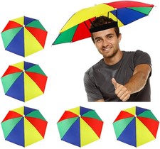 5 Pack Umbrella Hat with Elastic Band, Rainbow Waterproof Fishing Umbrella Hat