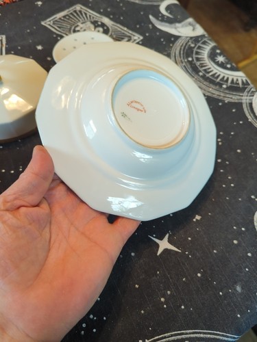 Vintage BERNARDAUD LIMOGES France Gold Trim Dodecagon Butter Serving Dish - Picture 14 of 18