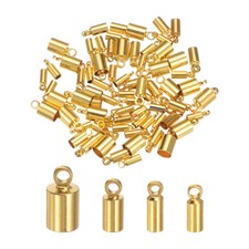 80pcs Cord End Cap 2mm 2.4mm 3mm 4.6mm Barrel Caps Gold Tone Storage Box