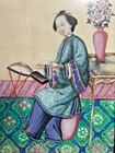 Antique Chinese Export Pith Paper Paintings – Pair of Court Ladies in Interior S — photo 4
