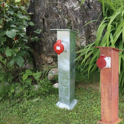 Steckdosensäulen für Festinstallation, Stahl verzinkt oder edelrost, CEE 16A/32A
