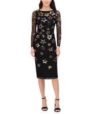 Vince Camuto Sequined Stars Mesh Bodycon Dress Women's 8 Black/Gold Back Zip