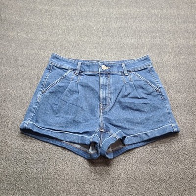 Express Denim Shorts Women 8 Blue Excellent High Rise Pleated Cuffed Shortie