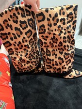 Animal Print Knee High Boots Buckle Accent Pointed Toe Faux Suede Zip Closure
