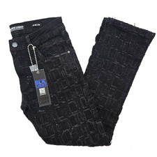 Black Light Men Jean Stretch Slim Straight Fit Jet Black Denim with Rhinestone