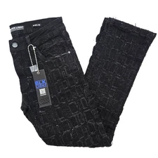 Black Light Men Jean Stretch Slim Straight Fit Jet Black Denim with Rhinestone