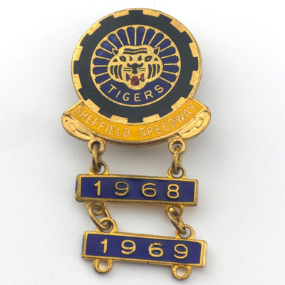 Vintage Sheffield Tigers 1968 Speedway Supporters Club Emaille Pin Anstecker & Bars