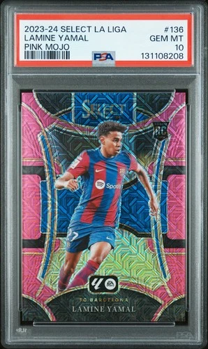 2023-24 PANINI SELECT LA LIGA PINK MOJO #136 LAMINE YAMAL ROOKIE 37/115 PSA 10