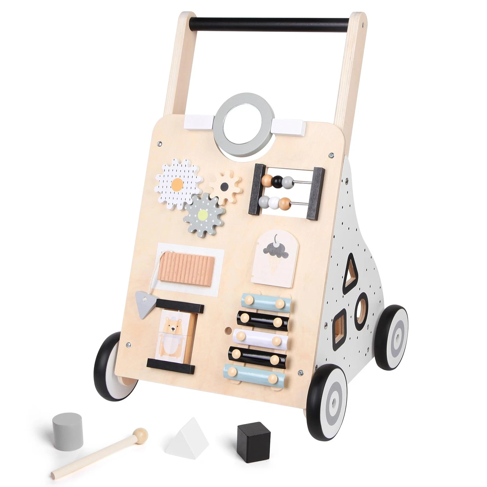 Wooden Baby Walker Push and Pull, Learning Activity Walker, 10 in 1 Multiple