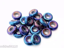50 8 x 2.5 mm Czech Glass Donut Beads: Iris - Blue
