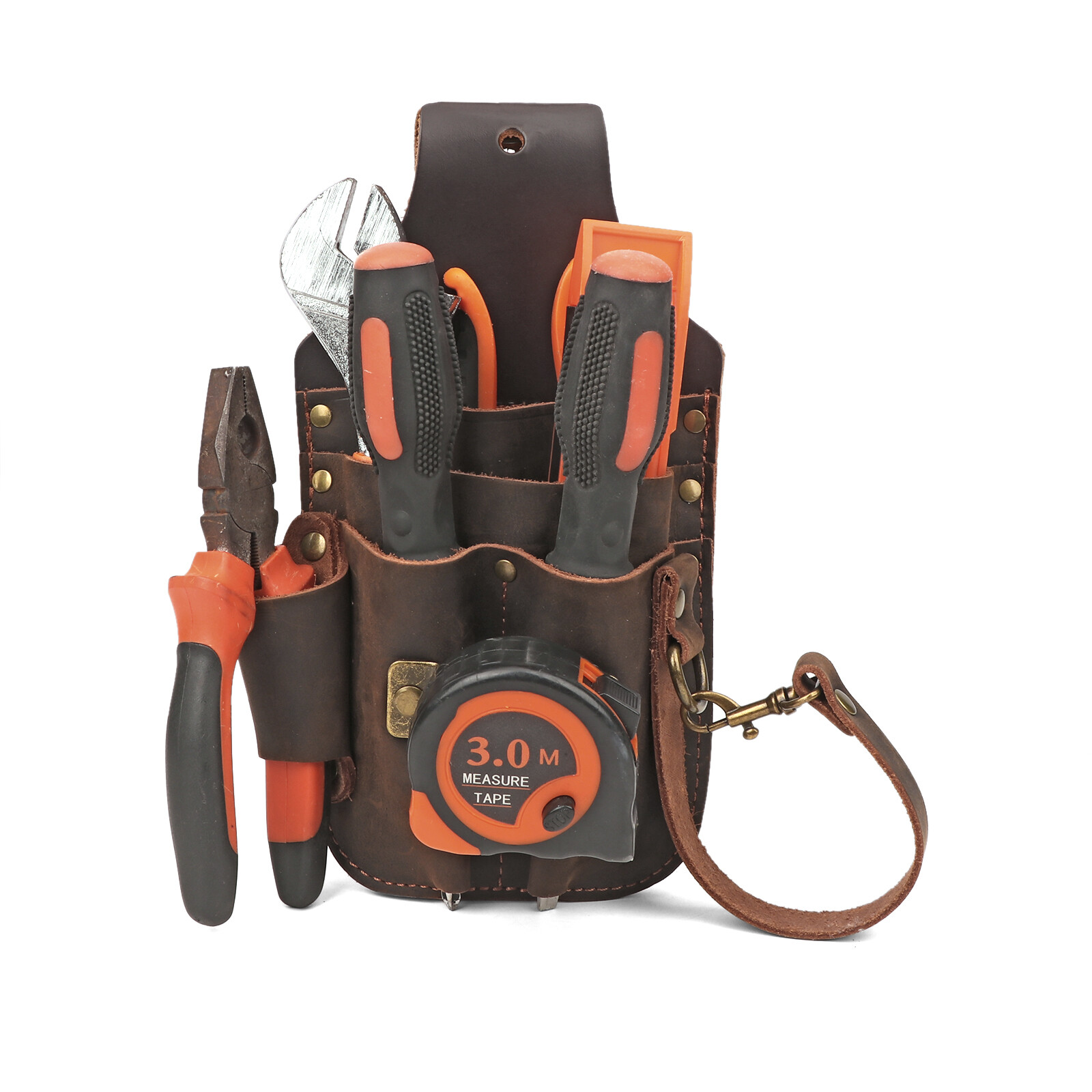 Leather 5 in 1 Tool Holster Electric Tape Thong Plier Pouch Belt Holder-IN USA