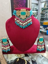 Elegant Turquoise Blue Pink Bead Mix Choker Necklace Set for woman.