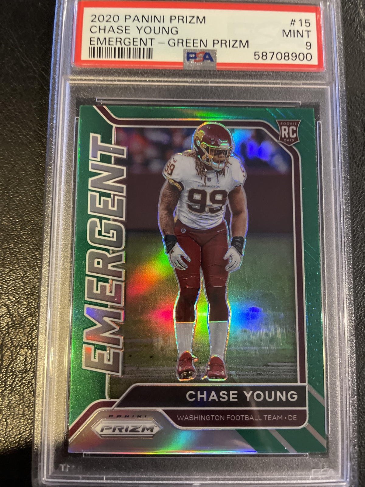 Chase Young 2020 Panini Prizm Emergent Green Prizm Rookie RC Card #15 PSA 9 Mint