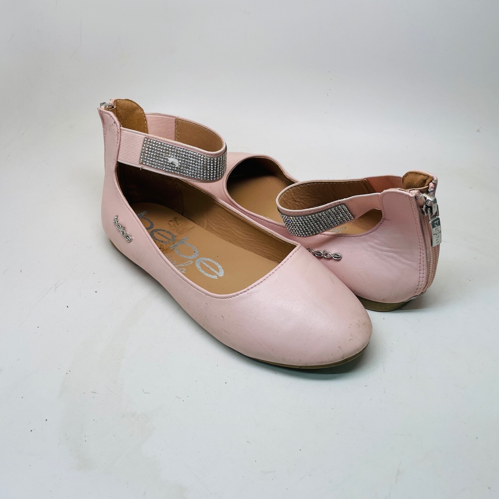Bebe girls ballet flat sandals with ankle strap slip on shoes pink size 4  Bling | eBay