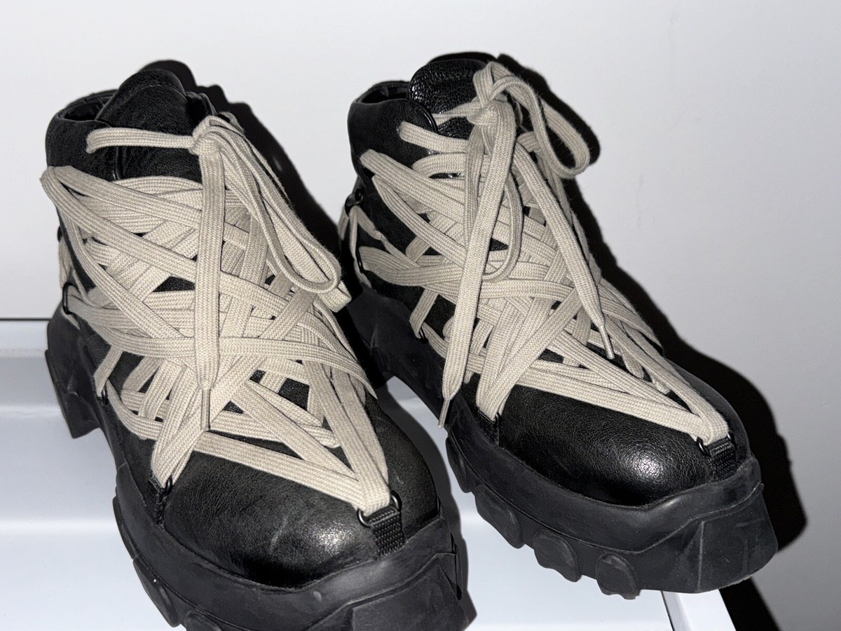 靴 Rick Owens mega tractor Rick Owens SS20 Megalace Tecuatl Tractor Sneaker Boots Black
