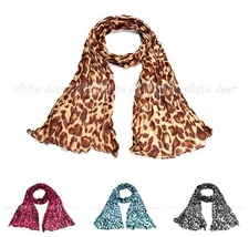 Big Leopard Cheetah Animal Print Wrinkle Scarf Wrap See Through Light Weight