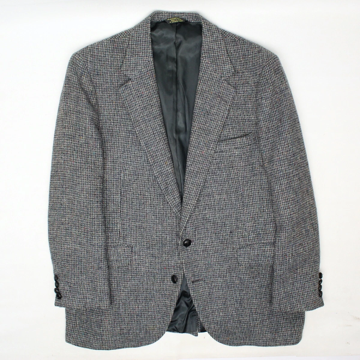 VTG Harris Tweed Mens Sport Coat 44R 45R Blue Gray Speckle Check Wool Jacket  | eBay