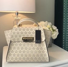 New With Tags Zac Posen Lasercut Eartha Floral Ivory Top Handle Purse Handbag