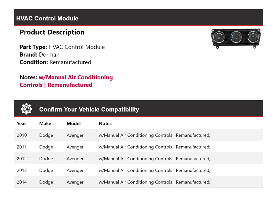 Módulo de control de climatización para Dodge Avenger Dorman 2010-2014 2011 2012 2013 Foto 2 de 4