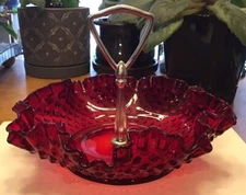 Vintage Fenton Ruby Red Ruffled Edge Candy Dish Tidbit Tray