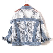 Damen Blumen Spitze Jeansjacke Mantel Stickerei Locker Zerrissen Oberteile