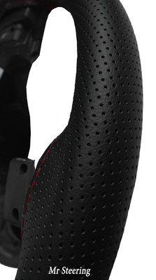 Für VW Golf MK3 Real Schwarz Perforiert Leder Lenkrad Abdeckung Rot Stich