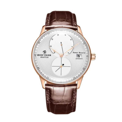 Reef Tiger RGA82B0 Herrenuhr   Automatik, Roségold, Leder, Luxus, Wasserdicht