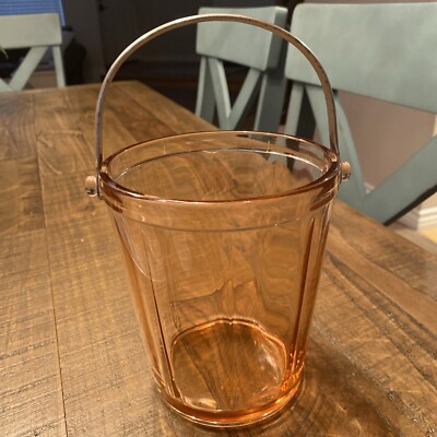 Vintage Pink Depression Glass 9  Ice Bucket With Handle