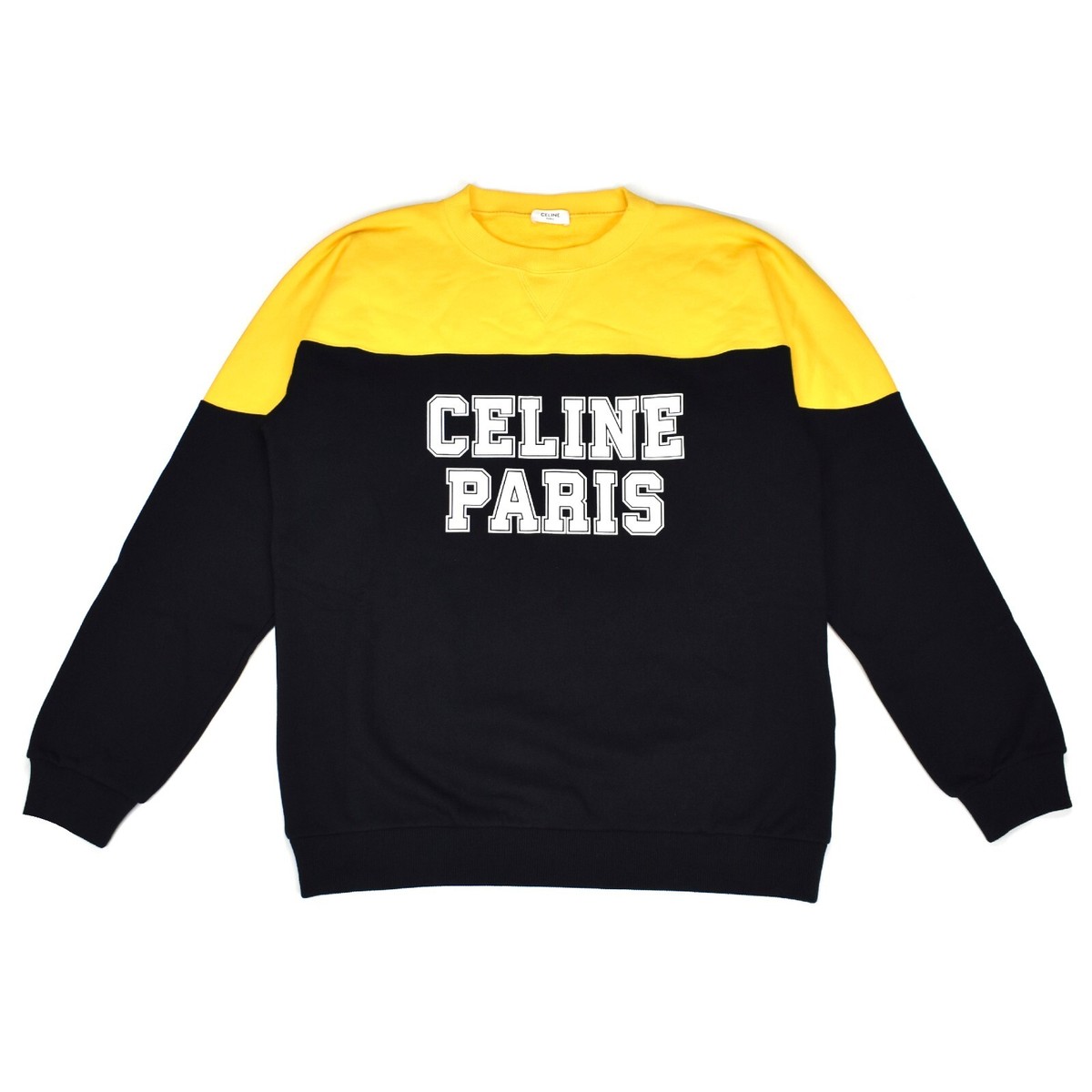 【美品】CELINE ロゴ スウェット イエロー×ブラック NWT $1200 CELINE PARIS Football Crewneck Sweatshirt Black Yellow