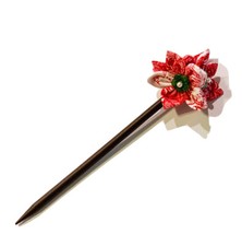 1 pc of Kanzashi Flower Hairstick Hair Stick Made in Fabric and Czech Beads