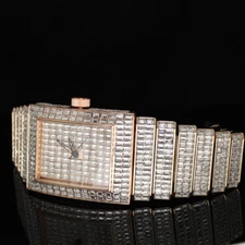 Men Rectangle Chandelier Iced up Bezel 40mm Baguette CZ Metal Band Quartz Watch