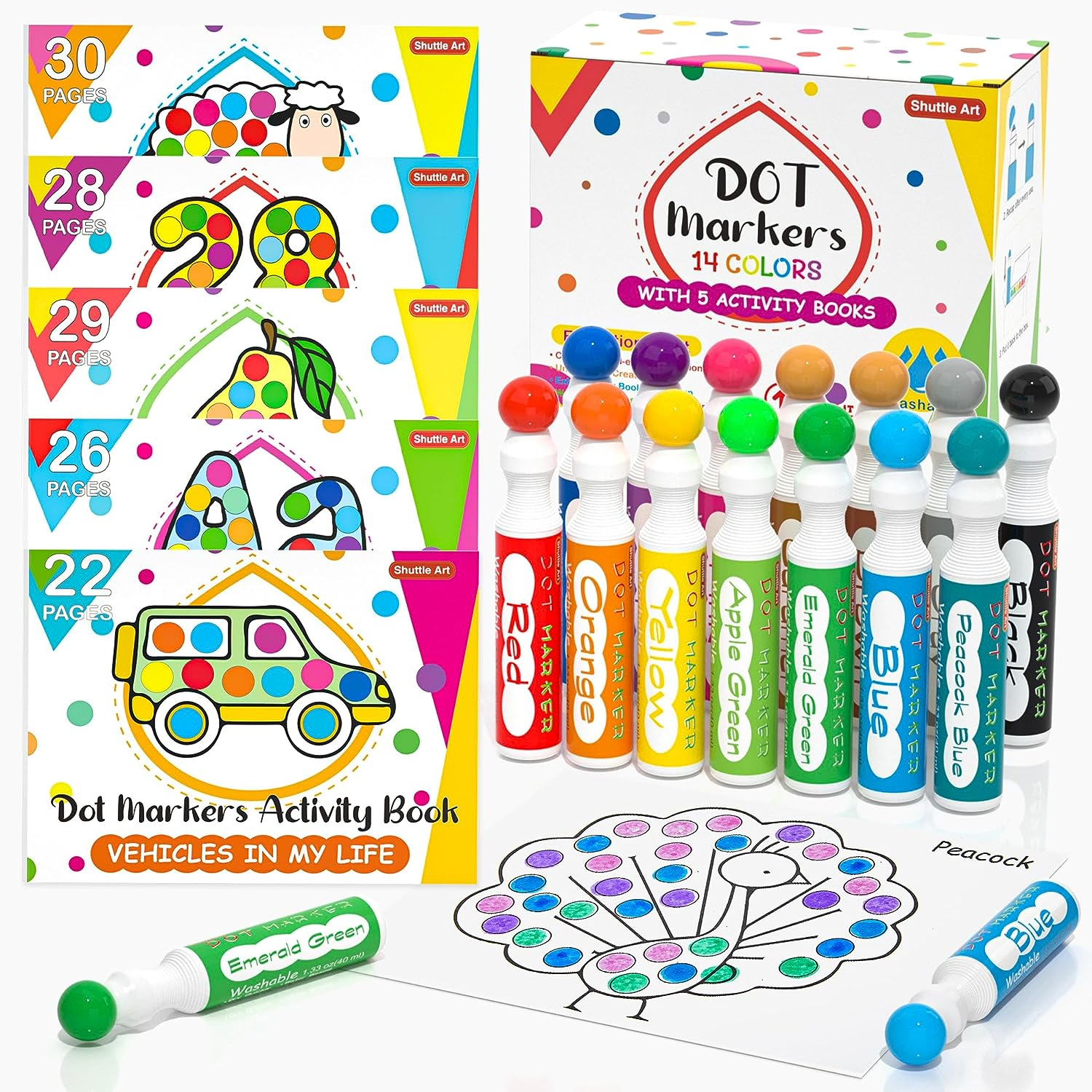 Dot Markers, 14 Colors Bingo Daubers with 135 Patterns, 5 Activity Books, Educat-image