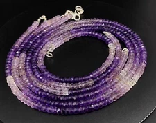 Natural Multi Amethyst Gem 5 mm Size Faceted Rondelle Beads Necklace 18"