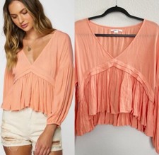 O Neill Peach Orange Long Sleeve Woven Top Large