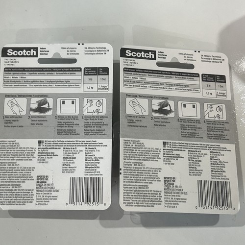 2 Pack Scotch Indoor Hook & Loop Fasteners 2 in x 3 in 4 Sets of Strips - Picture 4 of 6